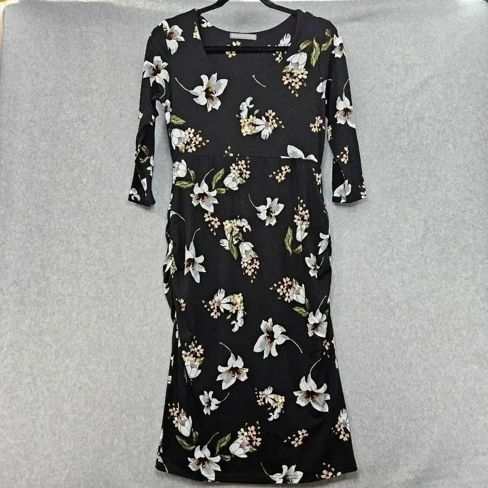 Loveappella Maternity Dress Black Floral‎ Lined  Size M
